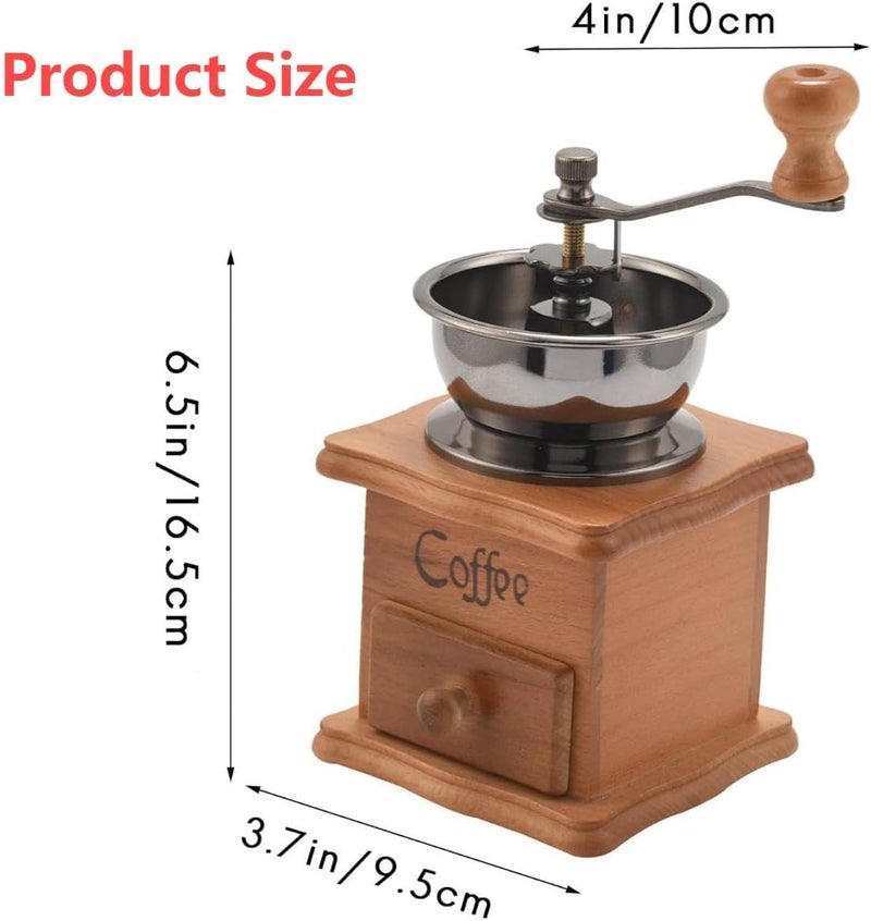 Eitonbu Wooden Manual Coffee Grinder Vintage Style Hand Coffee Mill Burr Coffee Grinder with Ceramic Hand Crank,Wooden Manual Coffee Grinder Cleaning Brush (Light Brown Upgraded Version) - Image 2